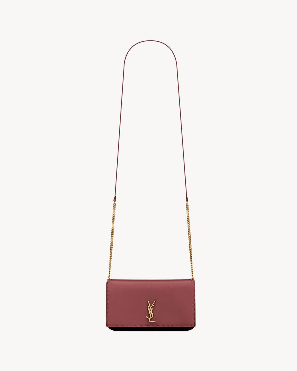 SAINT LAURENT Women cassandre phone holder in smooth leather ROUGE MERLOT 6350950U40J6592