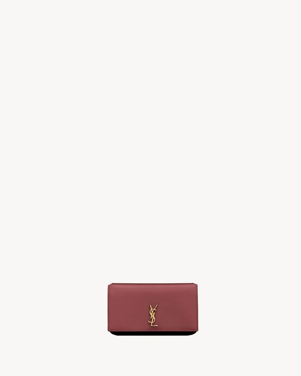 SAINT LAURENT Women cassandre phone holder in smooth leather ROUGE MERLOT 6350950U40J6592