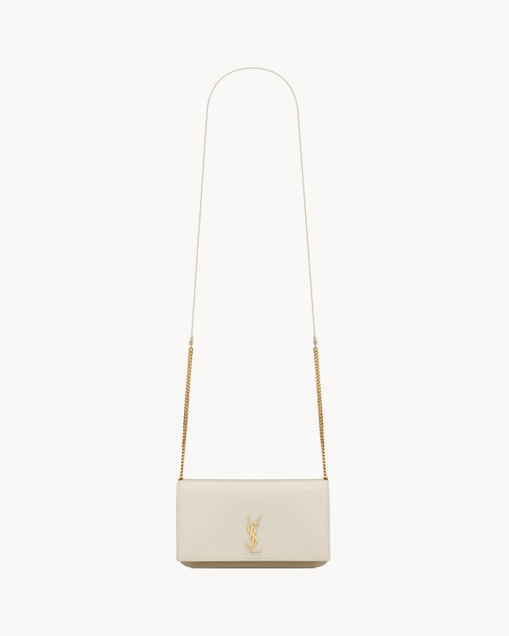 SAINT LAURENT Women cassandre phone holder in smooth leather BLANC VINTAGE 6350950U40J9207