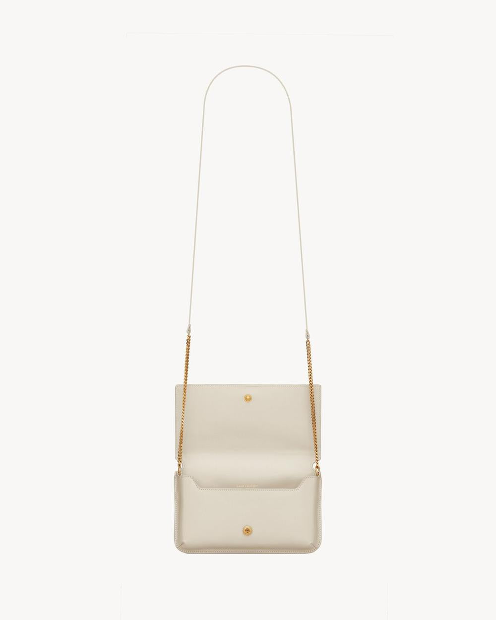 SAINT LAURENT Women cassandre phone holder in smooth leather BLANC VINTAGE 6350950U40J9207