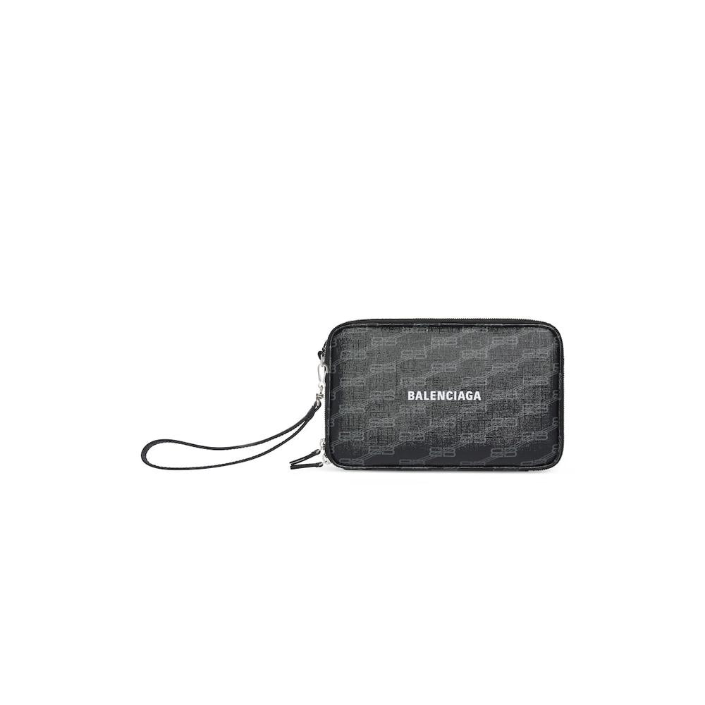 BALENCIAGA Men Signature Pouch With Handle Bb Monogram Coated Canvas in Black 644432210D51060