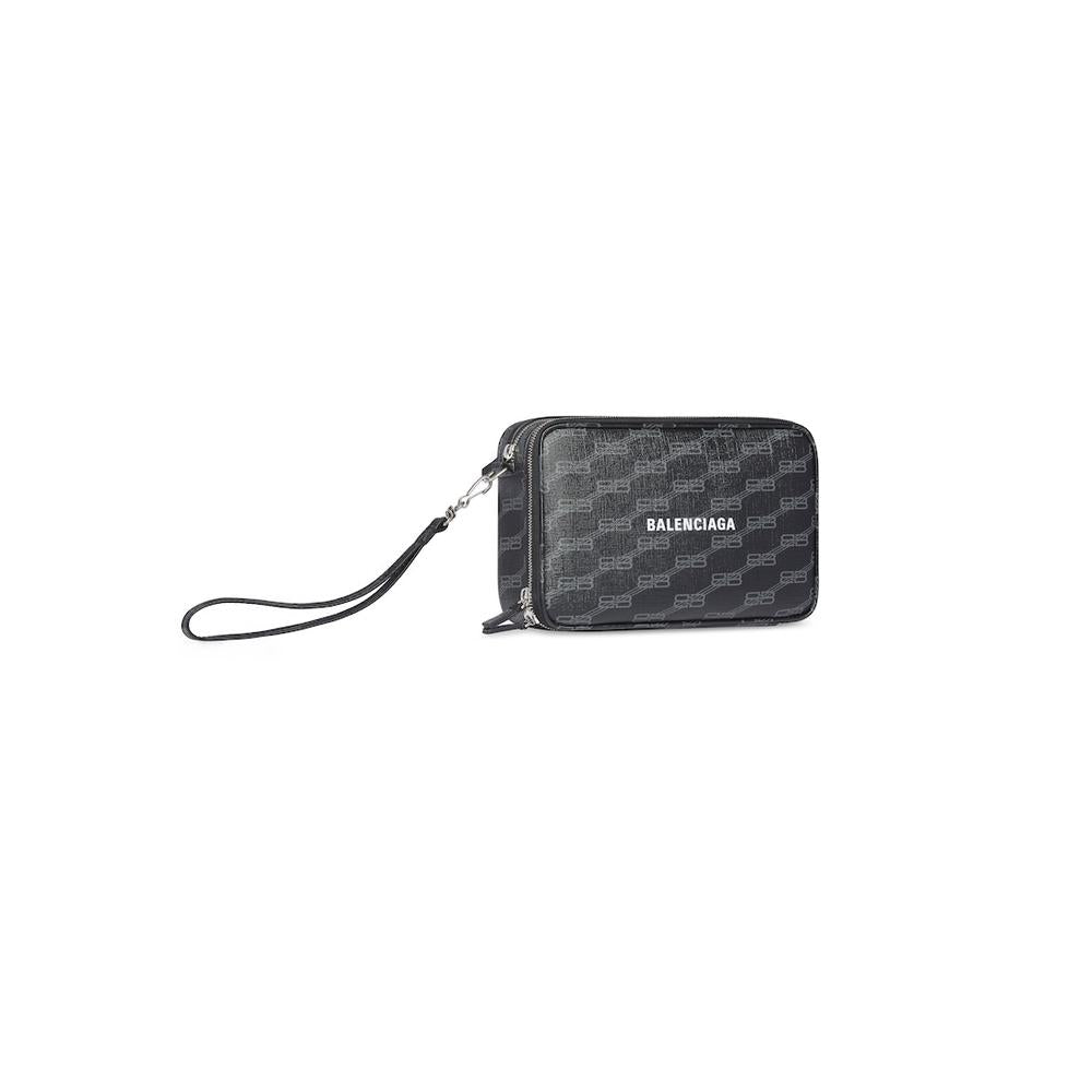 BALENCIAGA Men Signature Pouch With Handle Bb Monogram Coated Canvas in Black 644432210D51060