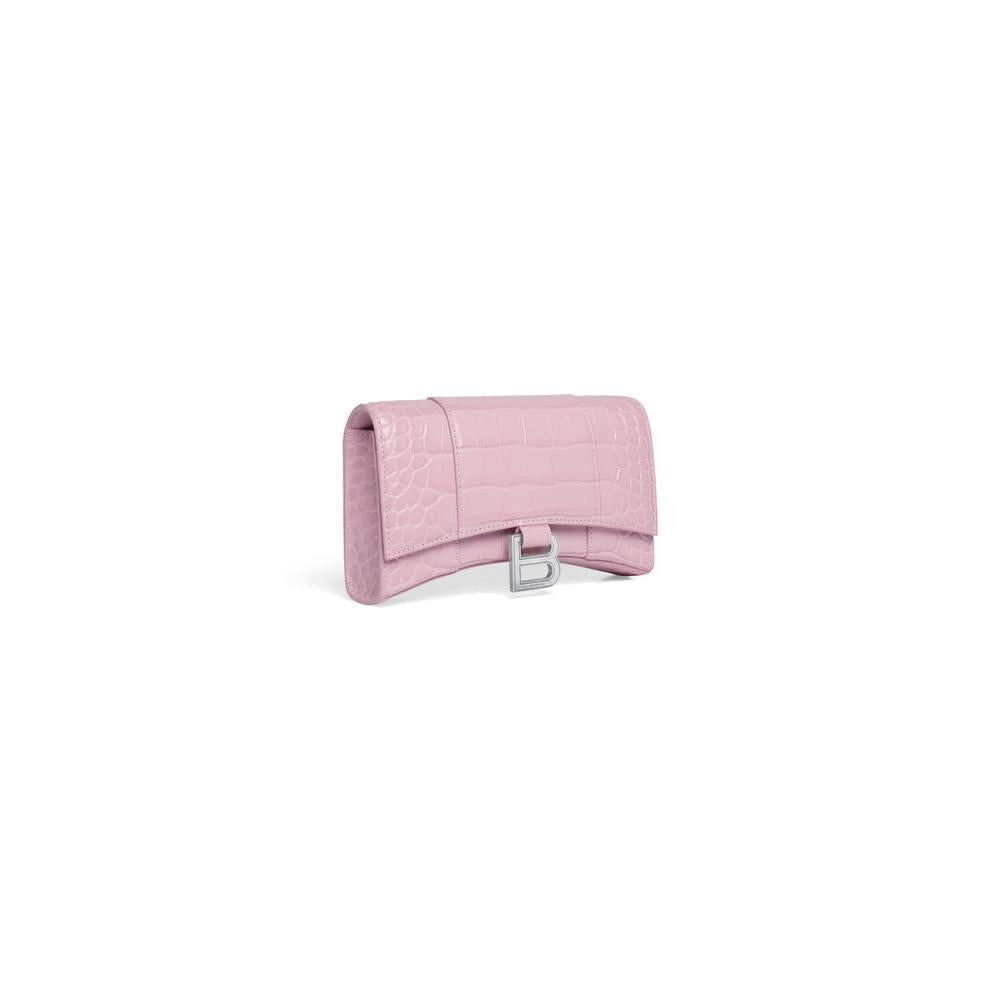 BALENCIAGA Women Hourglass Crocodile Embossed Chain Wallet in Pink 6560501LR6Y6904