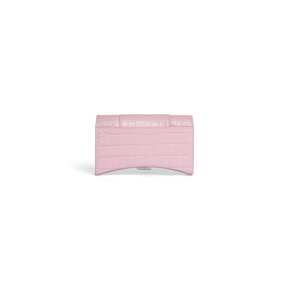 BALENCIAGA Women Hourglass Crocodile Embossed Chain Wallet in Pink 6560501LR6Y6904