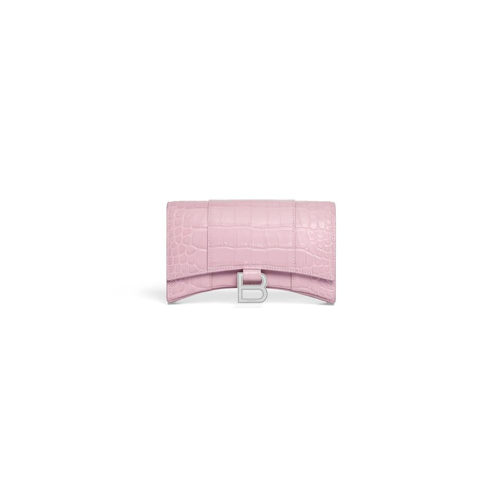 BALENCIAGA Women Hourglass Crocodile Embossed Chain Wallet in Pink 6560501LR6Y6904