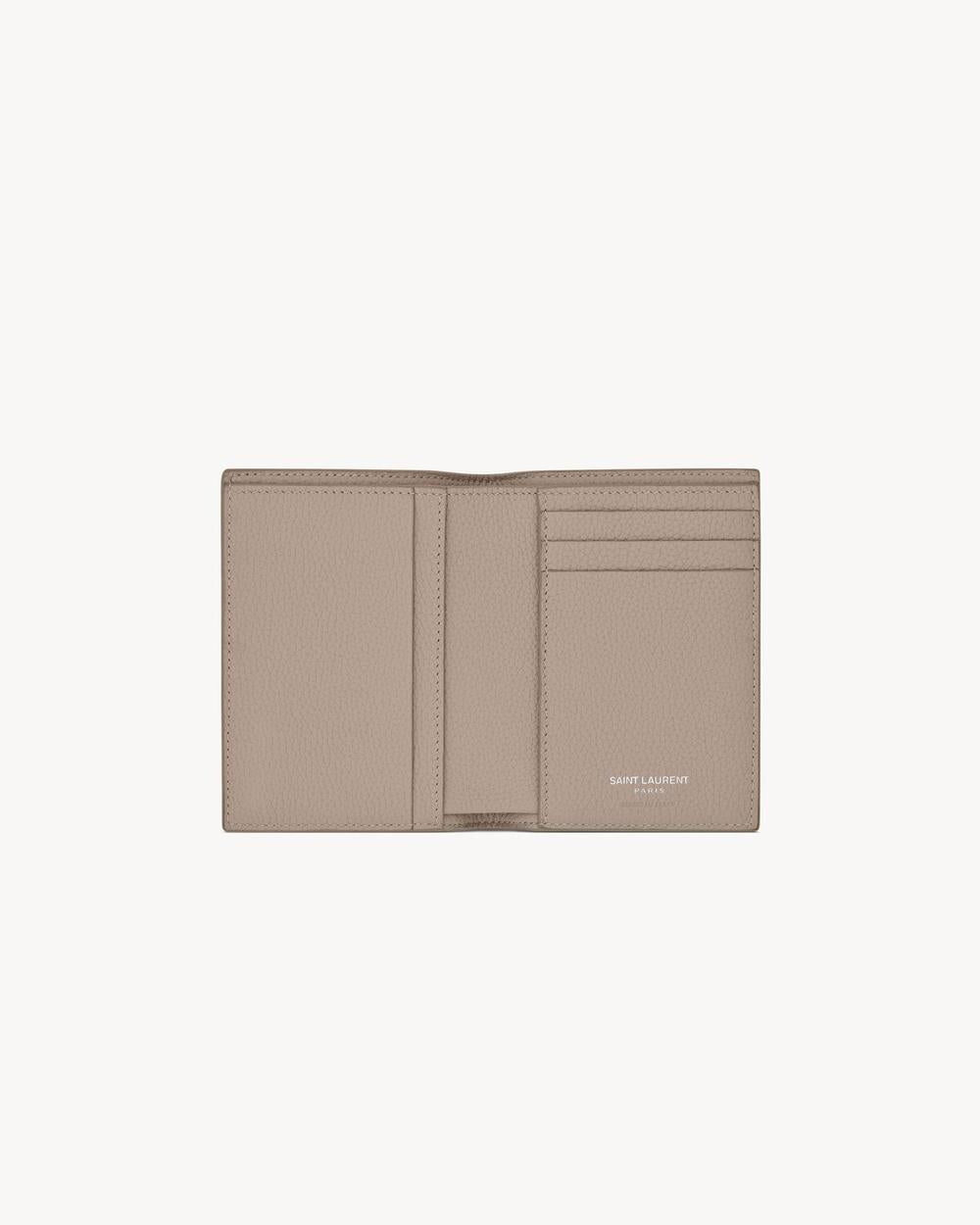 SAINT LAURENT Men tiny cassandre credit card wallet in grained leather GREYISH BROWN 668736DTI0E2826