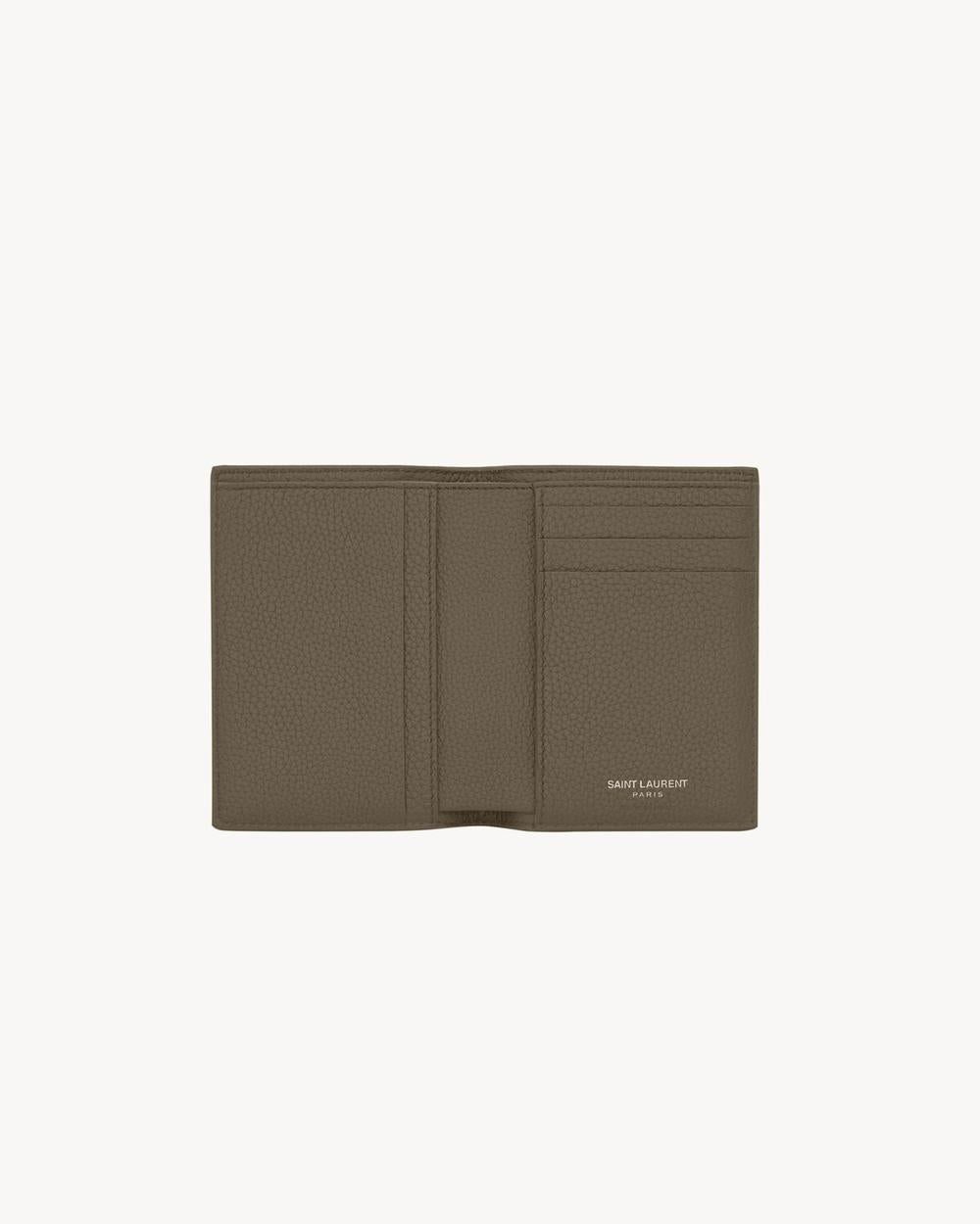 SAINT LAURENT Men tiny cassandre credit card wallet in grained leather DARK KHAKI 668736DTI0E2952