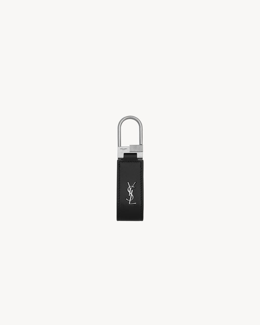 SAINT LAURENT Men tiny cassandre keyring in shiny leather BLACK 6689611JB0E1000