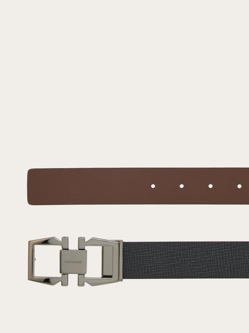 FERRAGAMO Men Adjustable and reversible belt with Gancini buckle Dark/Cocoa 670251 764796