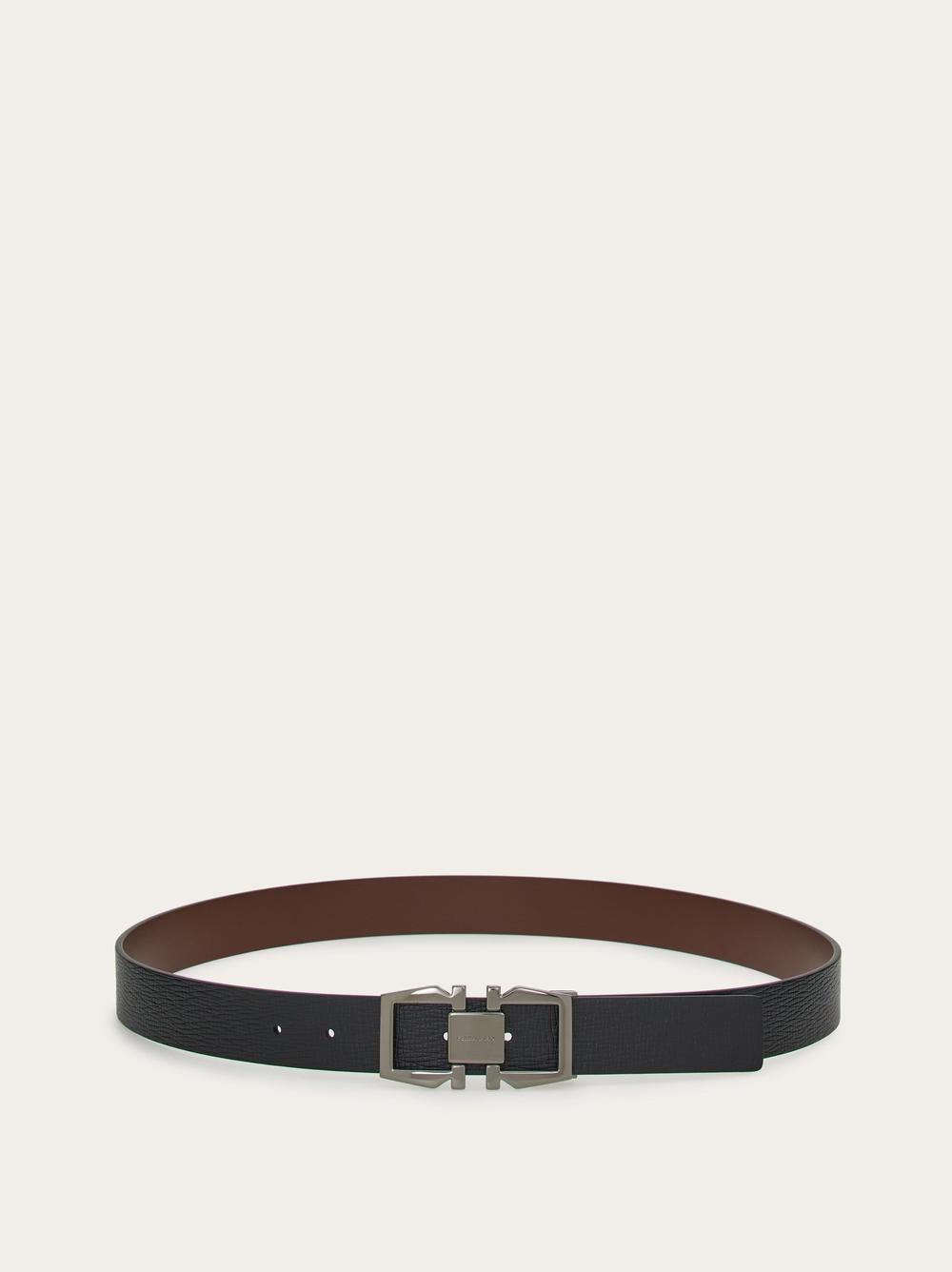 FERRAGAMO Men Adjustable and reversible belt with Gancini buckle Dark/Cocoa 670251 764796