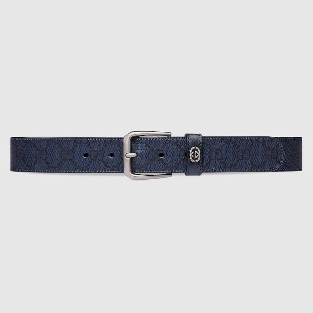 GUCCI Men Belt with Interlocking G detail Blue and dark blue GG Supreme 673921 FABY3 8442