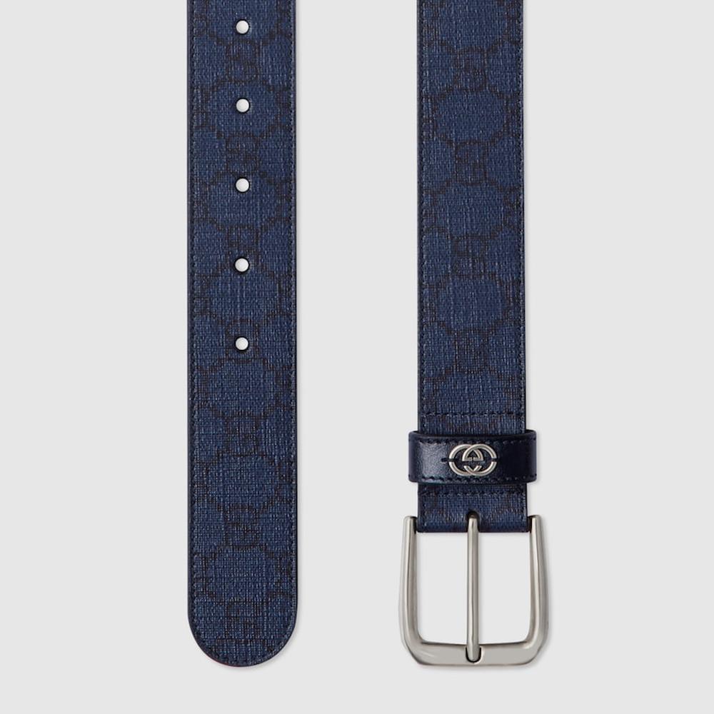 GUCCI Men Belt with Interlocking G detail Blue and dark blue GG Supreme 673921 FABY3 8442