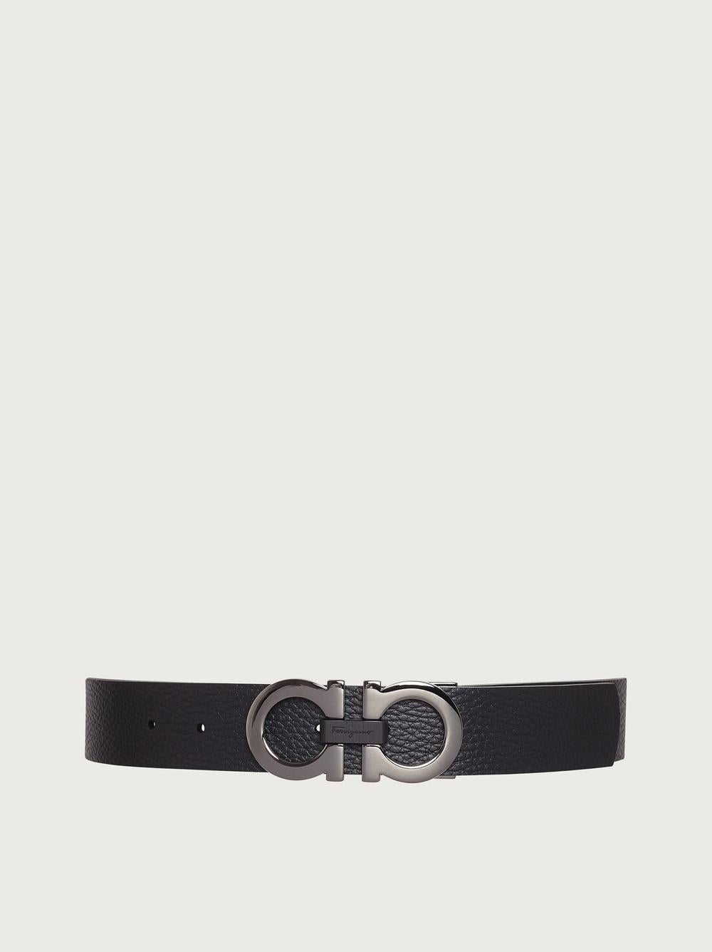 FERRAGAMO Men Gancini reversible and adjustable belt Black/Hickory 678783 476361