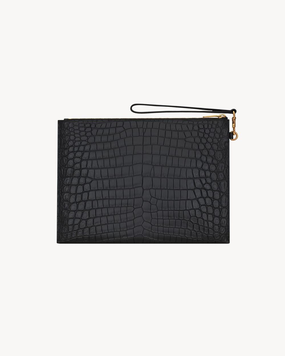 SAINT LAURENT Men tiny cassandre zip tablet holder in crocodile-embossed leather NOIR 683827DZE0W1000