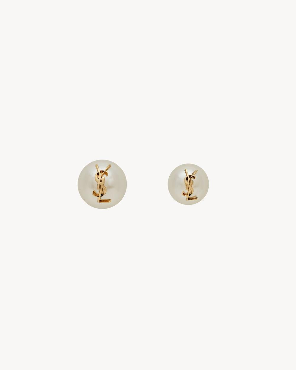 SAINT LAURENT Women cassandre pearl earrings in metal GOLD AND CREAM 691563Y15269018