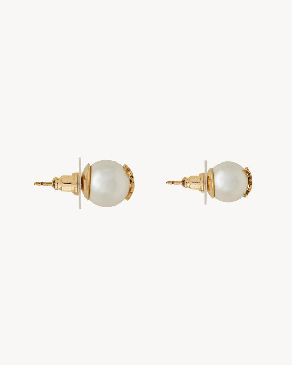 SAINT LAURENT Women cassandre pearl earrings in metal GOLD AND CREAM 691563Y15269018