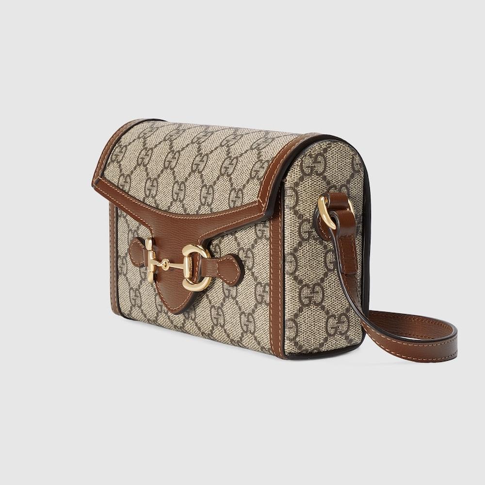 GUCCI Women Gucci Horsebit 1955 mini bag Beige and dark brown GG Supreme canvas 699296 92TCG 8563