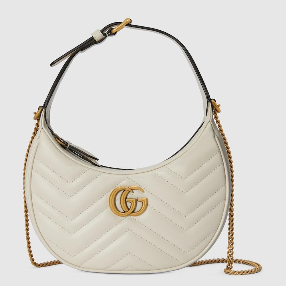 GUCCI Women GG Marmont mini shoulder bag white leather 699514 DTDHT 9022