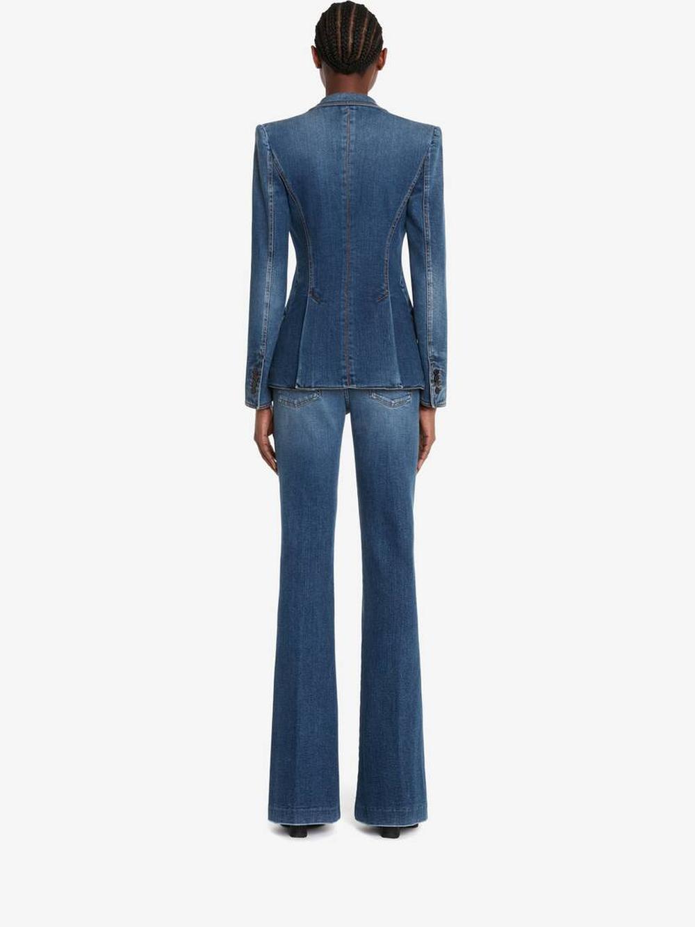 ALEXANDER MCQUEEN Women Stretch Denim Jacket in Washed Blue 708621QMABQ4118