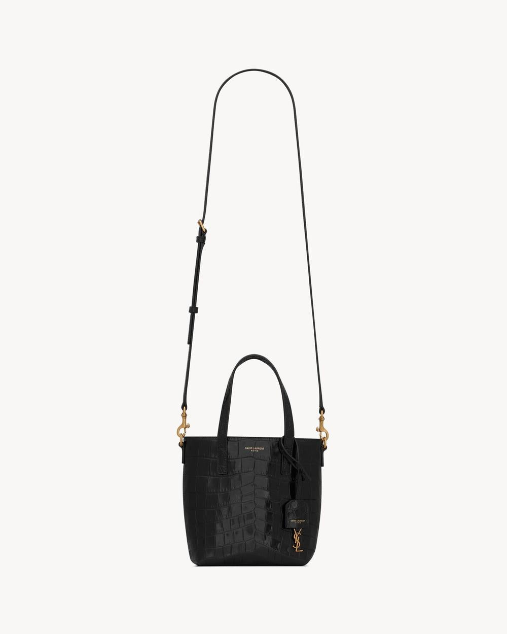 SAINT LAURENT Women saint laurent toy shopping bag in crocodile-embossed leather NOIR 712367AAAOH1000