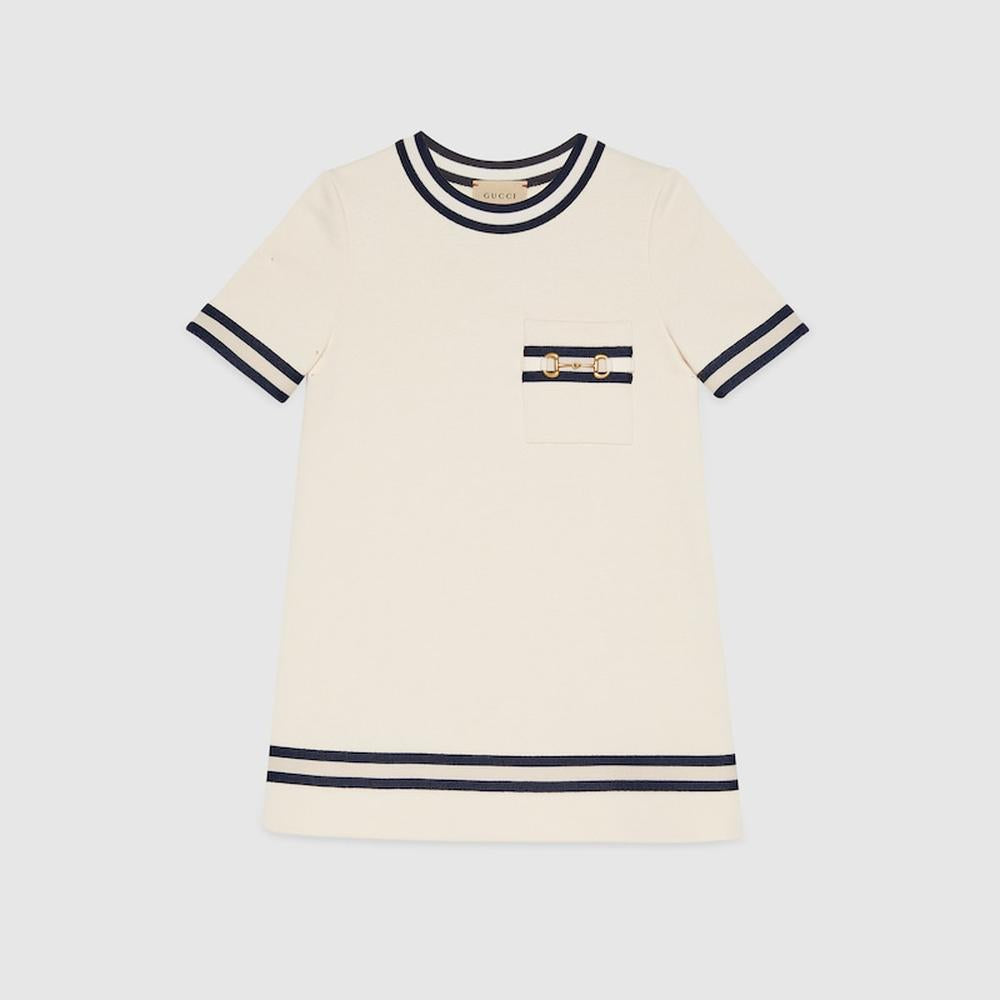 فستان من القطن للأطفال من GUCCI Kids مع Horsebit باللون الأبيض 718772 XJE3J 9061