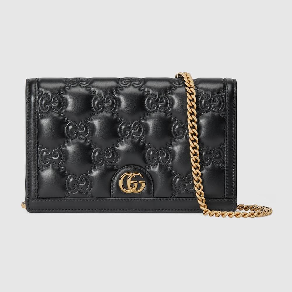 GUCCI Women GG Matelassé chain wallet Black leather 723787 UM8IG 1000