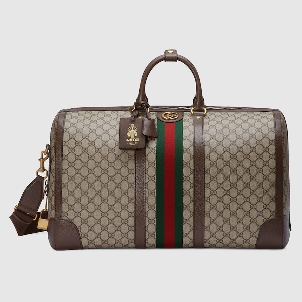 حقيبة دافل كبيرة للرجال من GUCCI Gucci Savoy باللون البيج والأبنوس من قماش GG Supreme 724612 9C2ST 8746