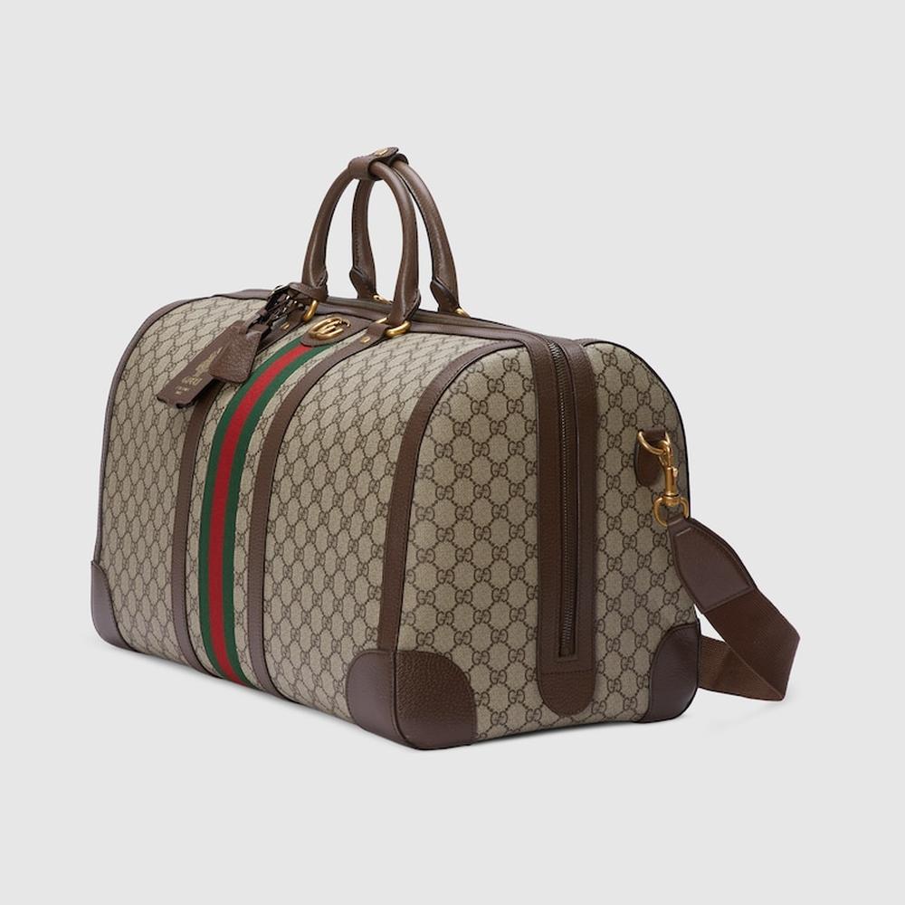 حقيبة دافل كبيرة للرجال من GUCCI Gucci Savoy باللون البيج والأبنوس من قماش GG Supreme 724612 9C2ST 8746