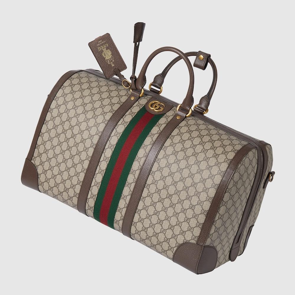 حقيبة دافل كبيرة للرجال من GUCCI Gucci Savoy باللون البيج والأبنوس من قماش GG Supreme 724612 9C2ST 8746