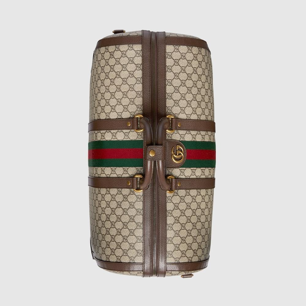 حقيبة دافل كبيرة للرجال من GUCCI Gucci Savoy باللون البيج والأبنوس من قماش GG Supreme 724612 9C2ST 8746