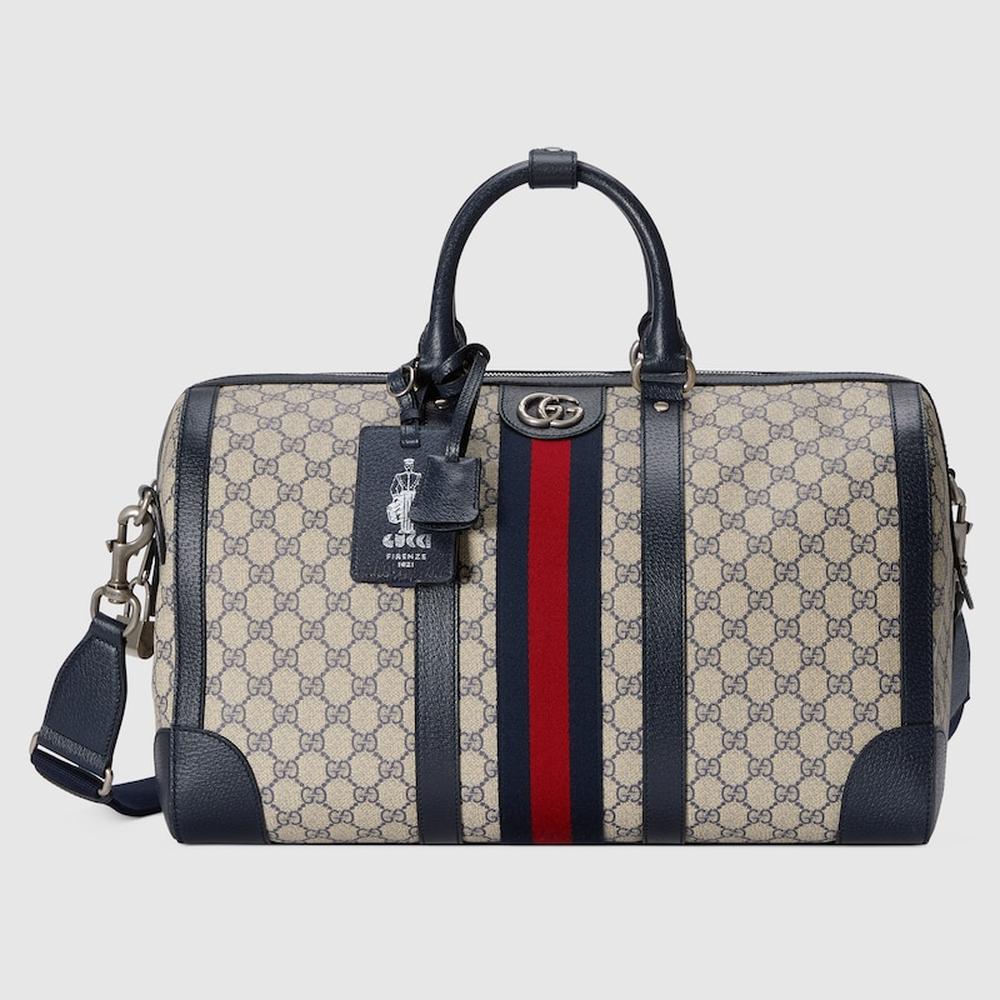 حقيبة دافل متوسطة الحجم للرجال من GUCCI Gucci Savoy باللونين البيج والأزرق من قماش GG Supreme 724642 ​​9C2SN 4076