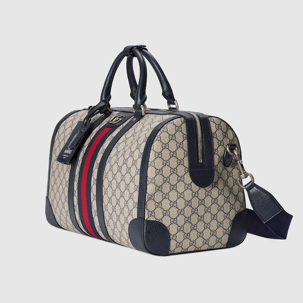 حقيبة دافل متوسطة الحجم للرجال من GUCCI Gucci Savoy باللونين البيج والأزرق من قماش GG Supreme 724642 ​​9C2SN 4076