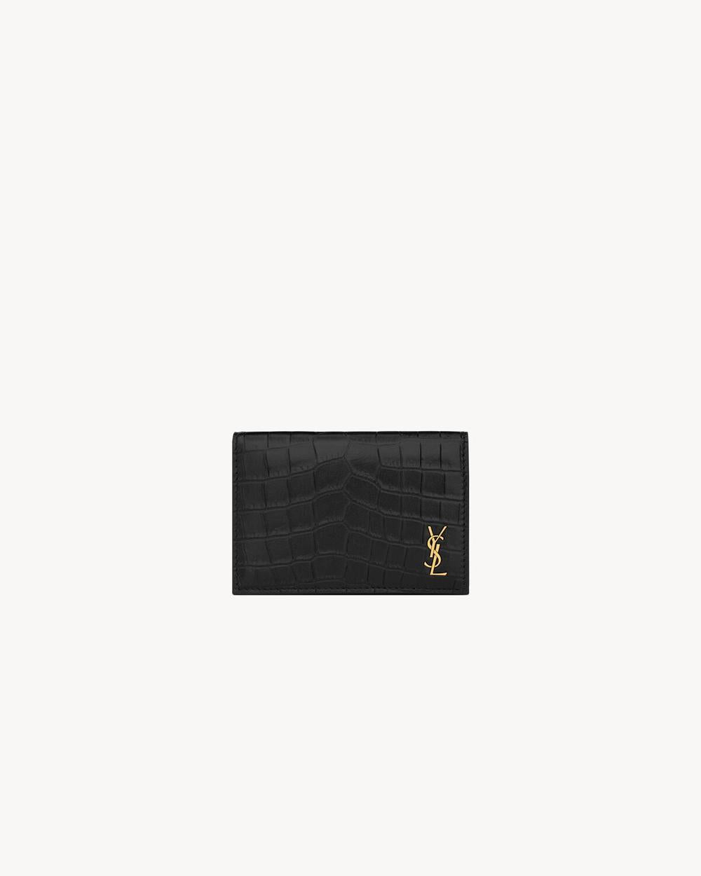 SAINT LAURENT Men tiny cassandre business card case in crocodile-embossed leather BLACK 730077DZEDW1000