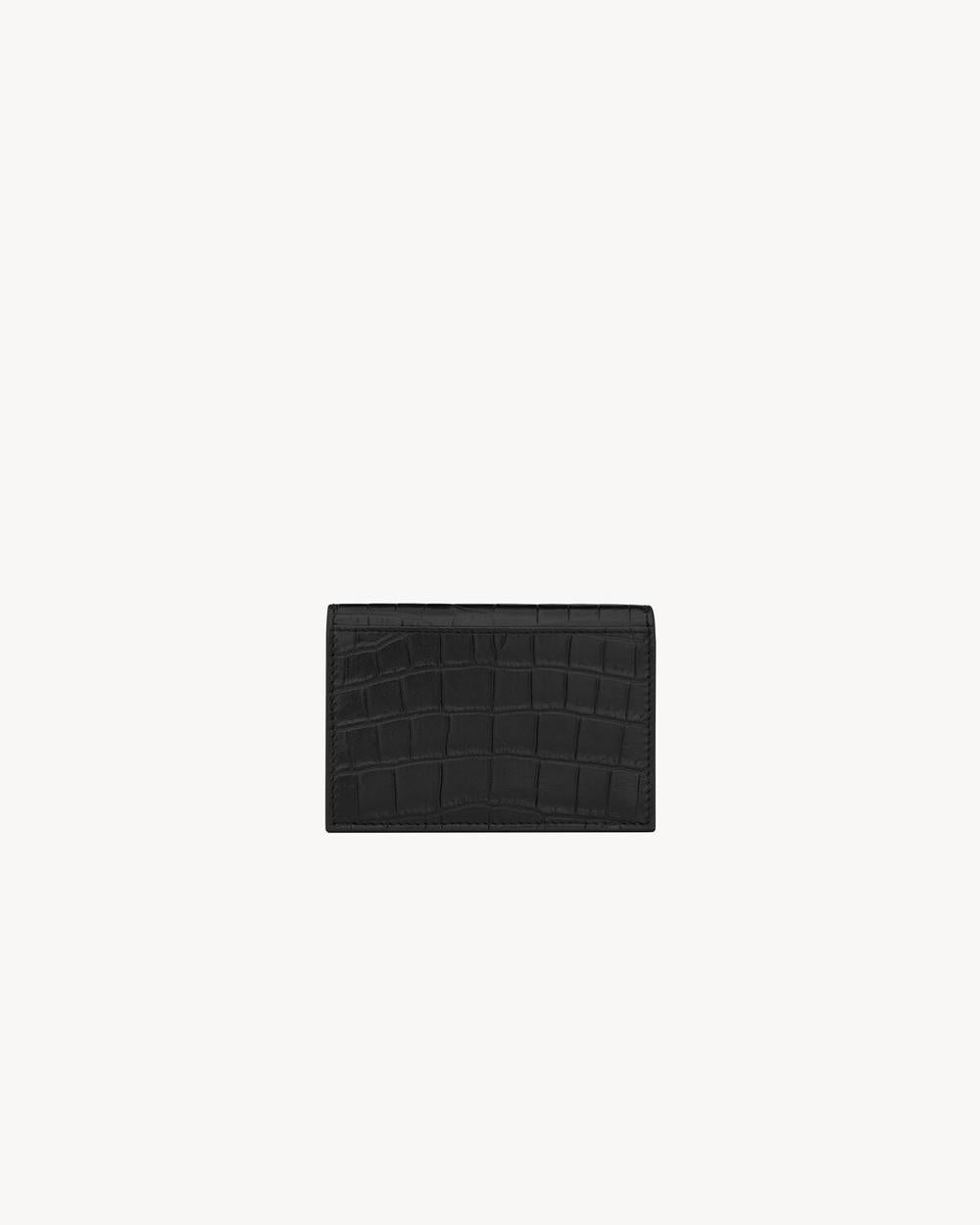 SAINT LAURENT Men tiny cassandre business card case in crocodile-embossed leather BLACK 730077DZEDW1000