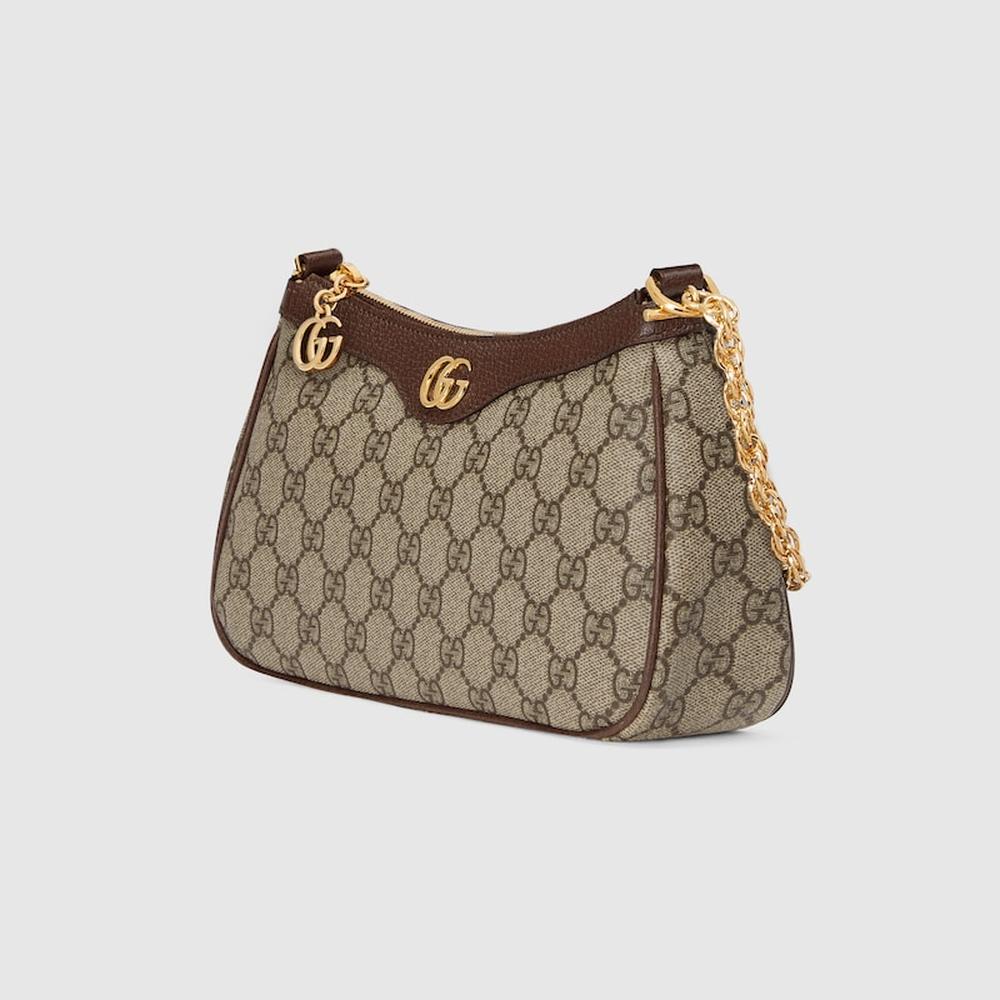 GUCCI Women Ophidia small shoulder bag Beige and dark brown GG Supreme canvas 735132 FABLE 9442