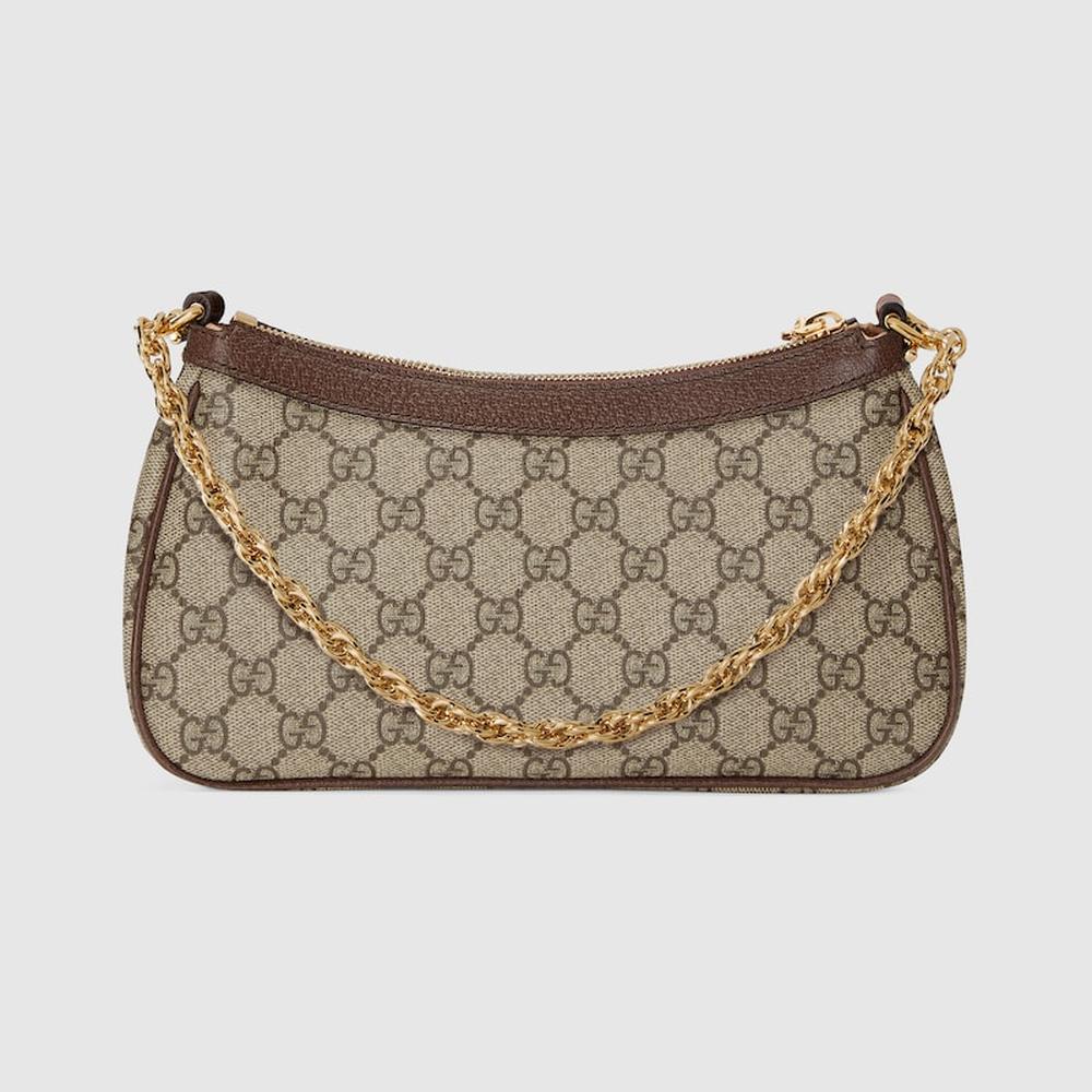 GUCCI Women Ophidia small shoulder bag Beige and dark brown GG Supreme canvas 735132 FABLE 9442