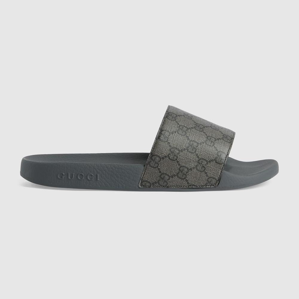 GUCCI Men GG slide sandal Grey and black Supreme canvas 739108 2ZG0G 8713