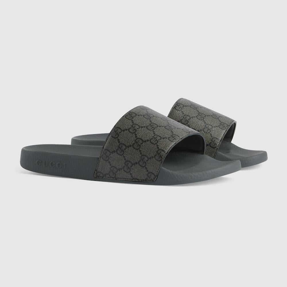 GUCCI Men GG slide sandal Grey and black Supreme canvas 739108 2ZG0G 8713