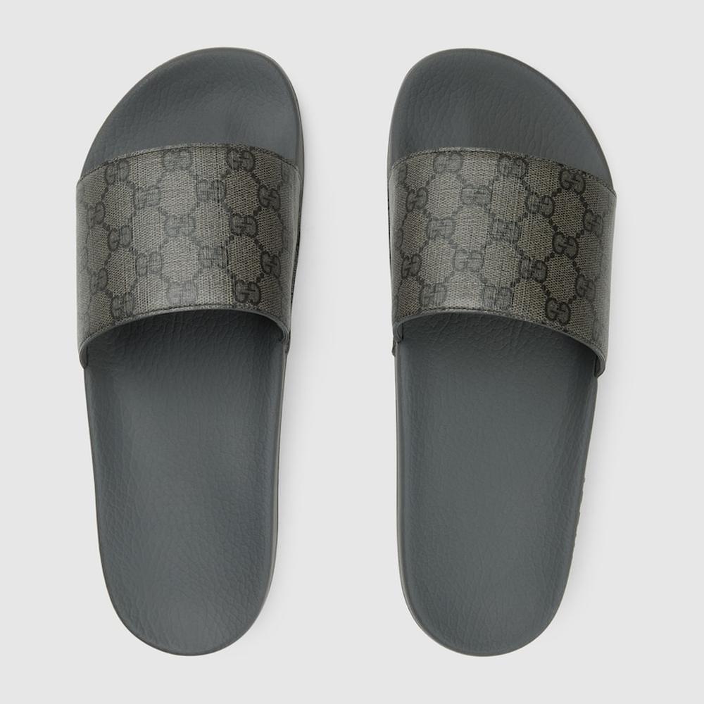 GUCCI Men GG slide sandal Grey and black Supreme canvas 739108 2ZG0G 8713