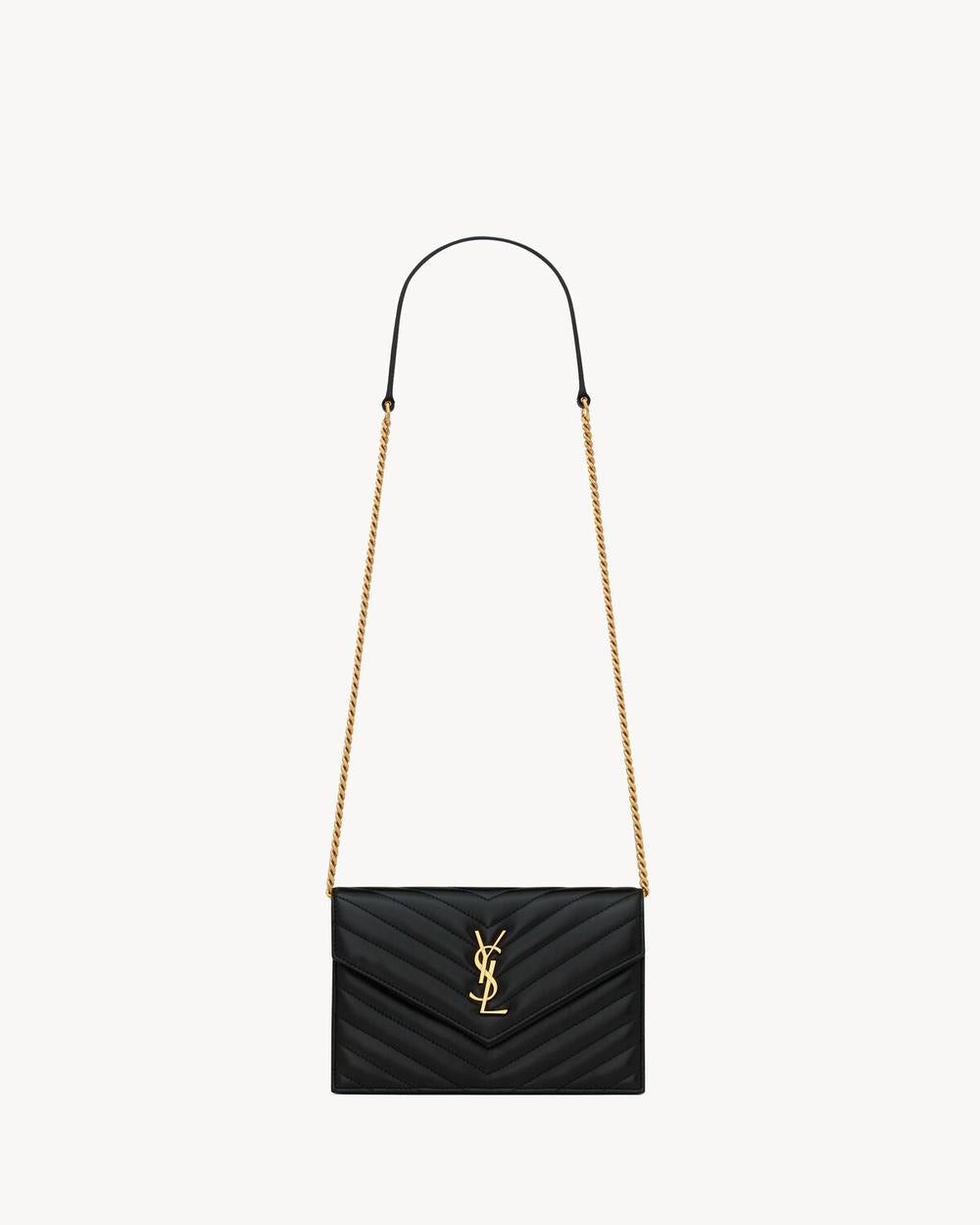 SAINT LAURENT Women cassandre envelope chain wallet in lambskin BLACK 742920AAA441000