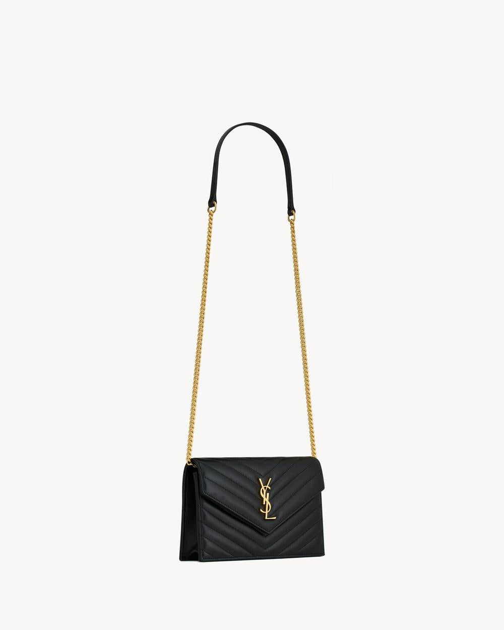 SAINT LAURENT Women cassandre envelope chain wallet in lambskin BLACK 742920AAA441000