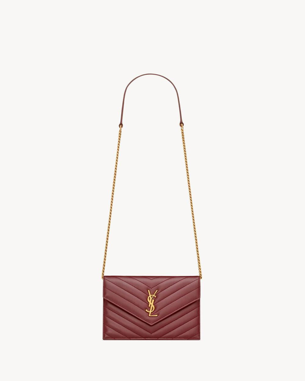 SAINT LAURENT Women cassandre envelope chain wallet in lambskin ROUGE MERLOT 742920AAA446592