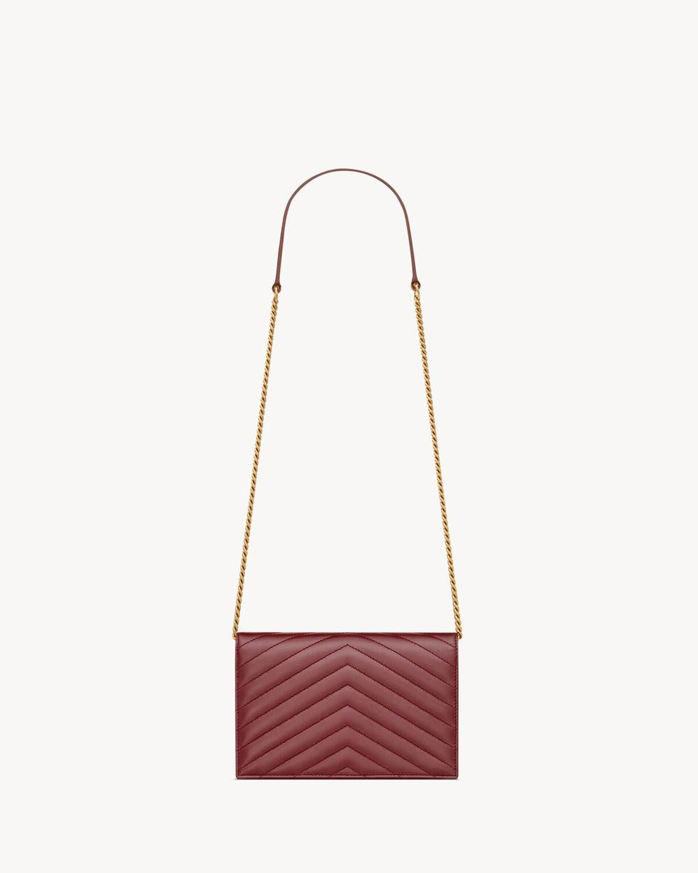 SAINT LAURENT Women cassandre envelope chain wallet in lambskin ROUGE MERLOT 742920AAA446592