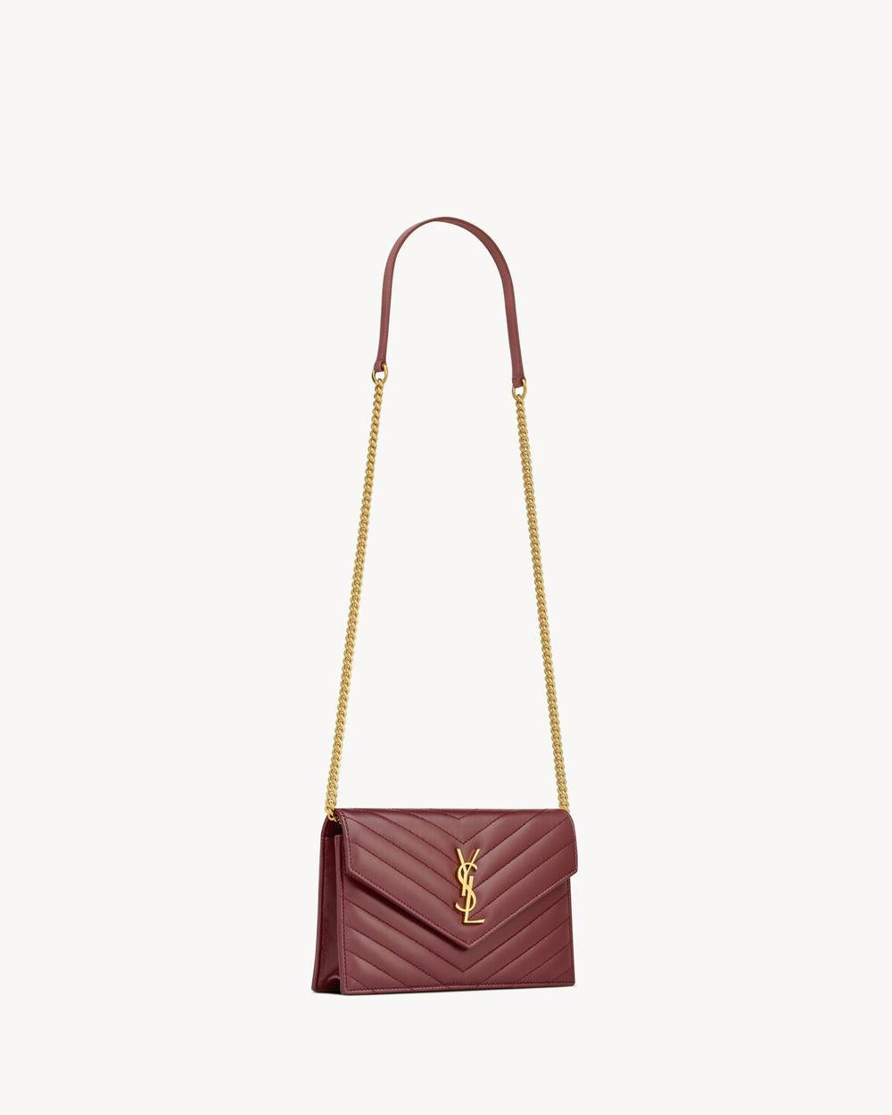 SAINT LAURENT Women cassandre envelope chain wallet in lambskin ROUGE MERLOT 742920AAA446592