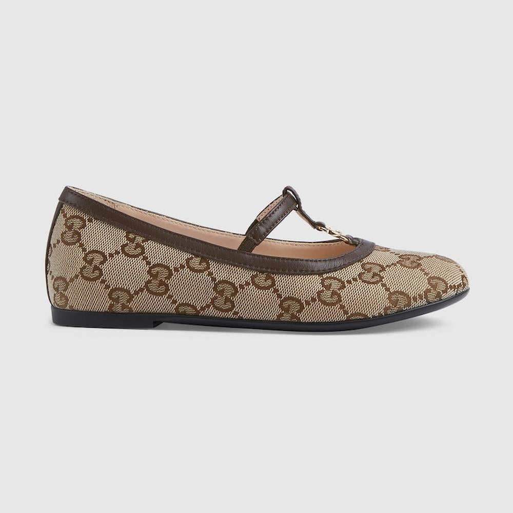 حذاء باليه مسطح للأطفال GUCCI Kids Double G باللون البيج 750609 FACYJ 9754