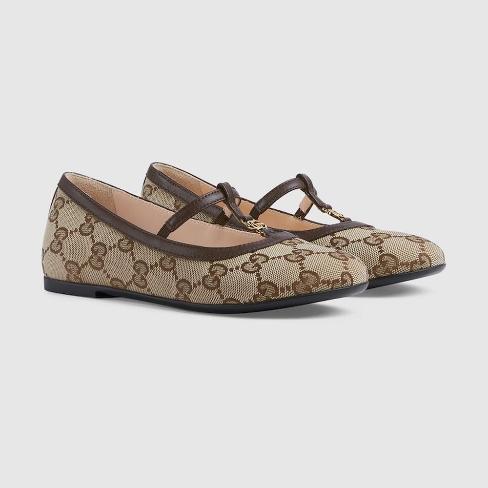 حذاء باليه مسطح للأطفال GUCCI Kids Double G باللون البيج 750609 FACYJ 9754