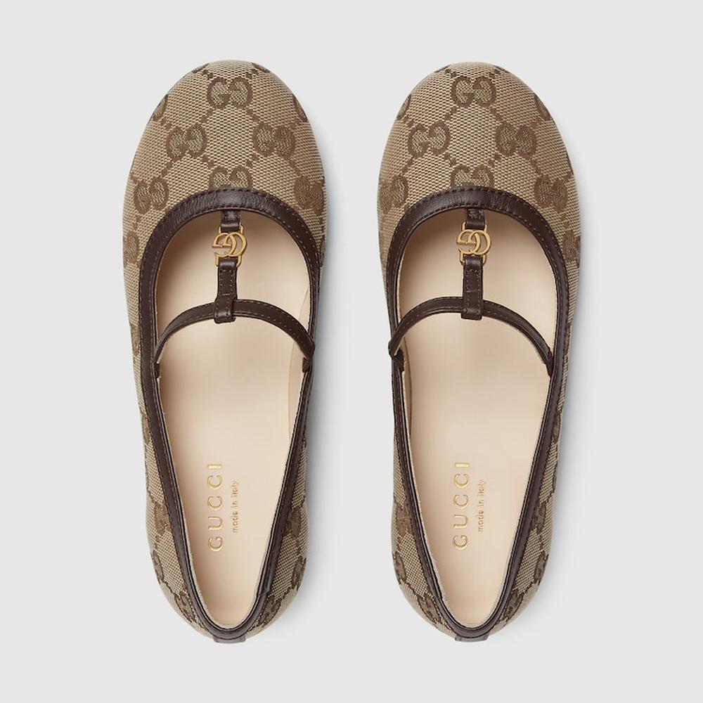 حذاء باليه مسطح للأطفال GUCCI Kids Double G باللون البيج 750609 FACYJ 9754