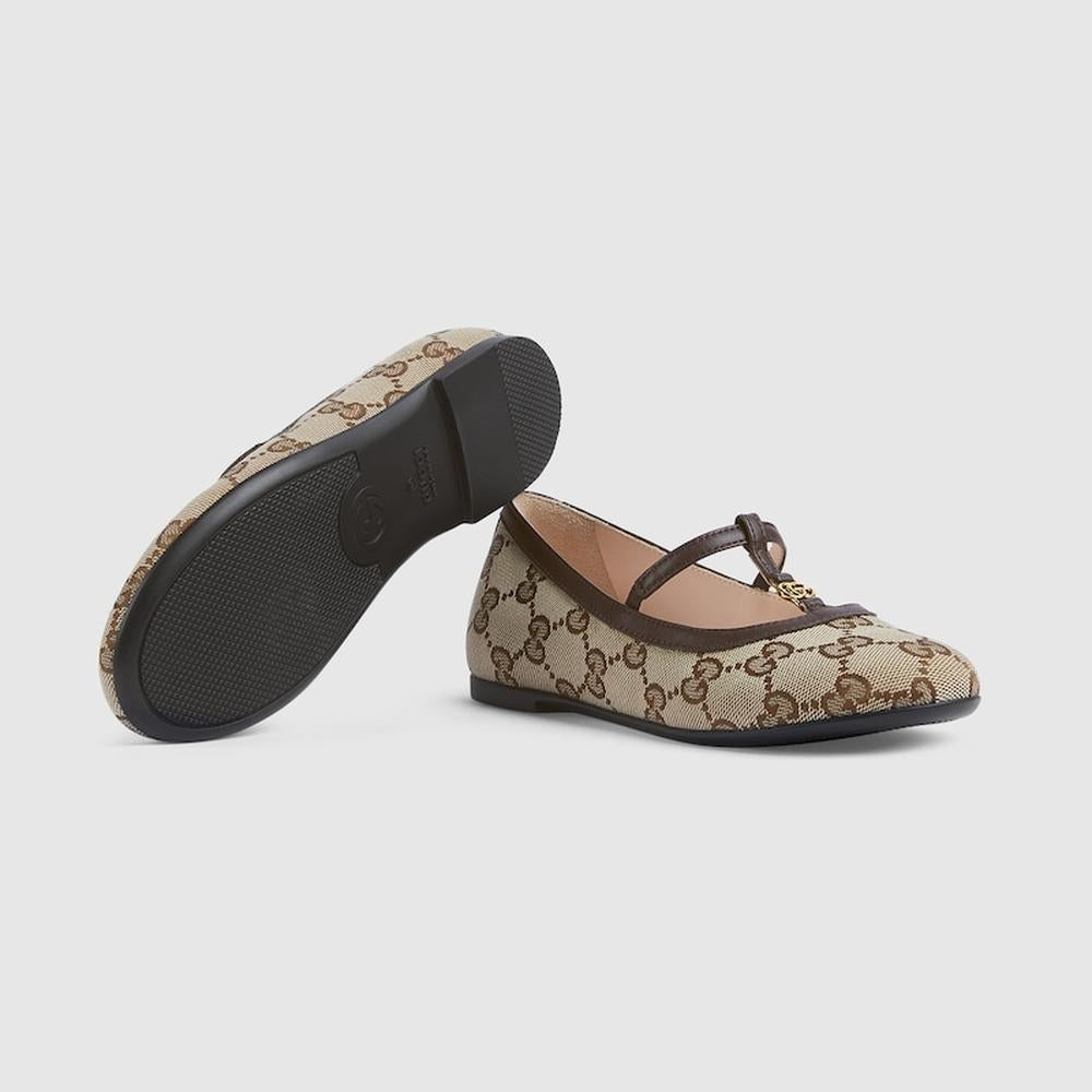 حذاء باليه مسطح للأطفال GUCCI Kids Double G باللون البيج 750609 FACYJ 9754