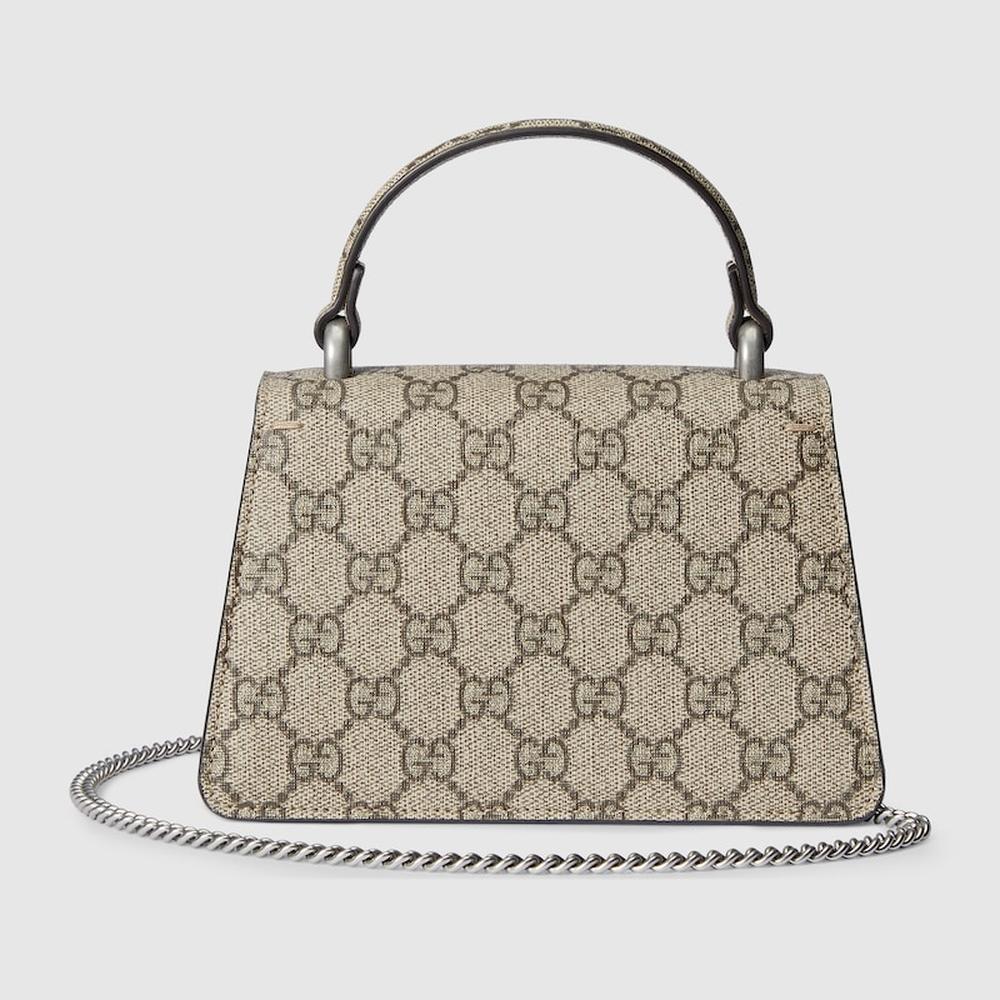 حقيبة GUCCI النسائية Dionysus mini ذات المقبض العلوي باللون البيج والأبنوس من قماش GG Supreme 752029 KHNRN 8642