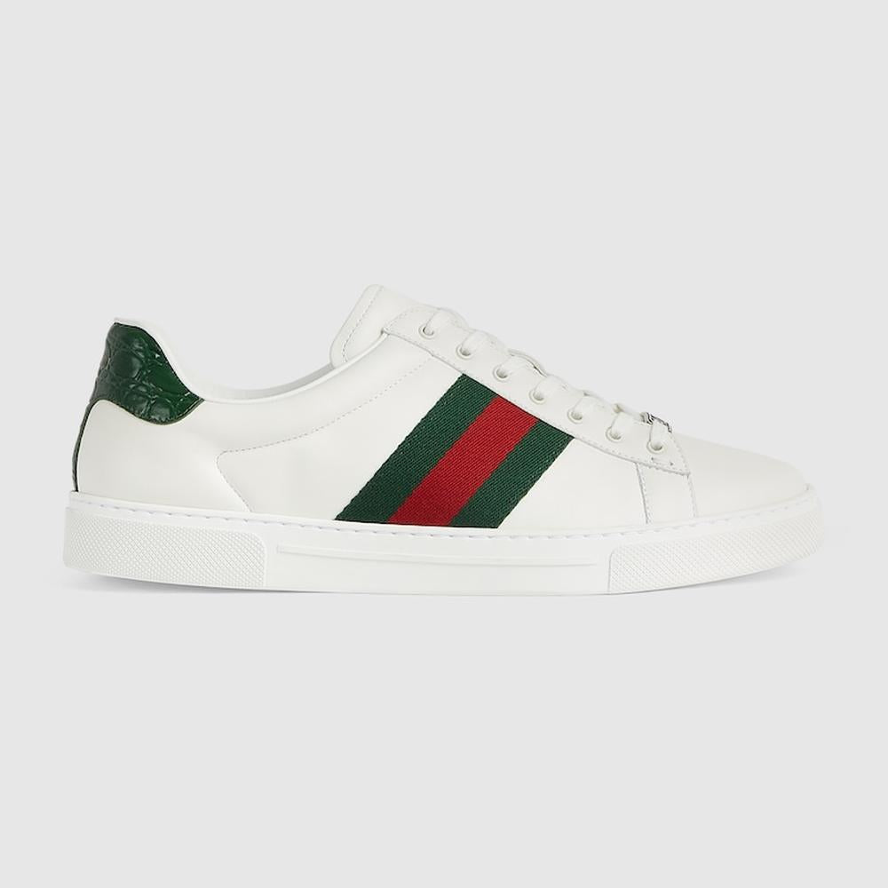 حذاء رياضي Gucci Ace للرجال من GUCCI مع شبكة من الجلد باللون الأبيض 757892 AACAG 9055